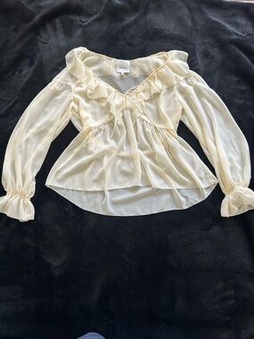 Reformation Cream Ruffle Peasant Blouse